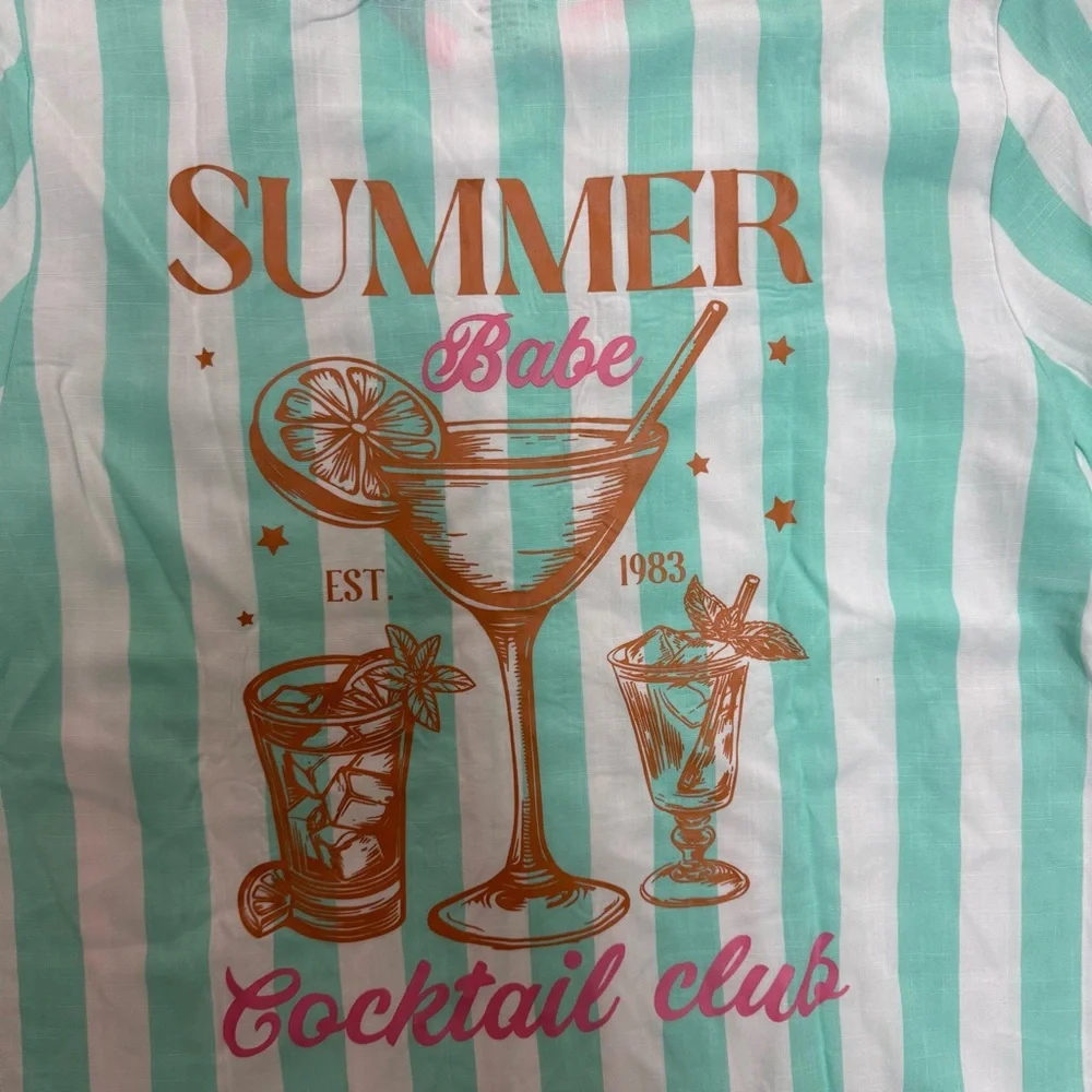 Betsey Johnson Striped Beach Cover-Up Shirt, Seafoam